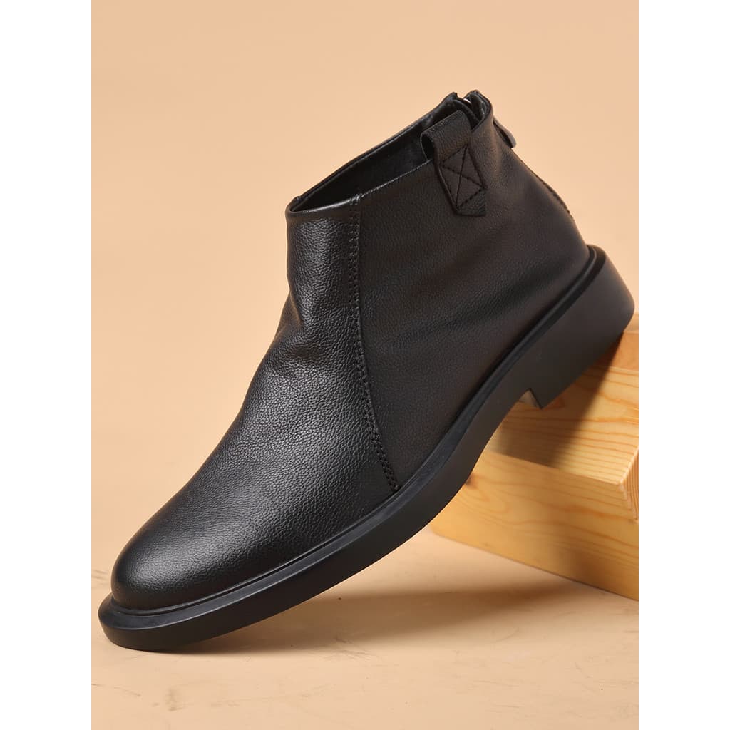 Chelsea Botas masculinas de couro genuíno botas curtas outono inverno botas de couro de vaca masculinas com zíper mais v