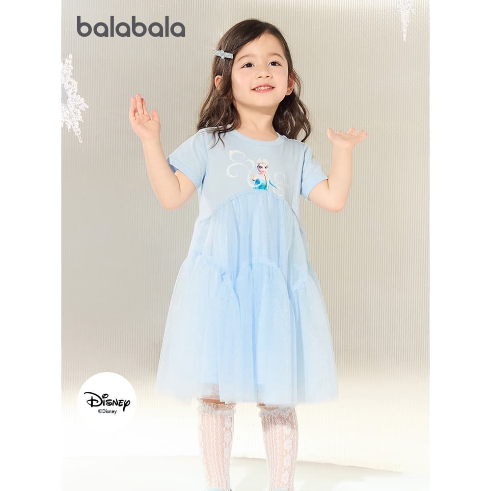 [Disney IP] Balabara Baby Princess Dress Elsa Dress Girl Gaze Dress 2026 Verão Novo Estilo