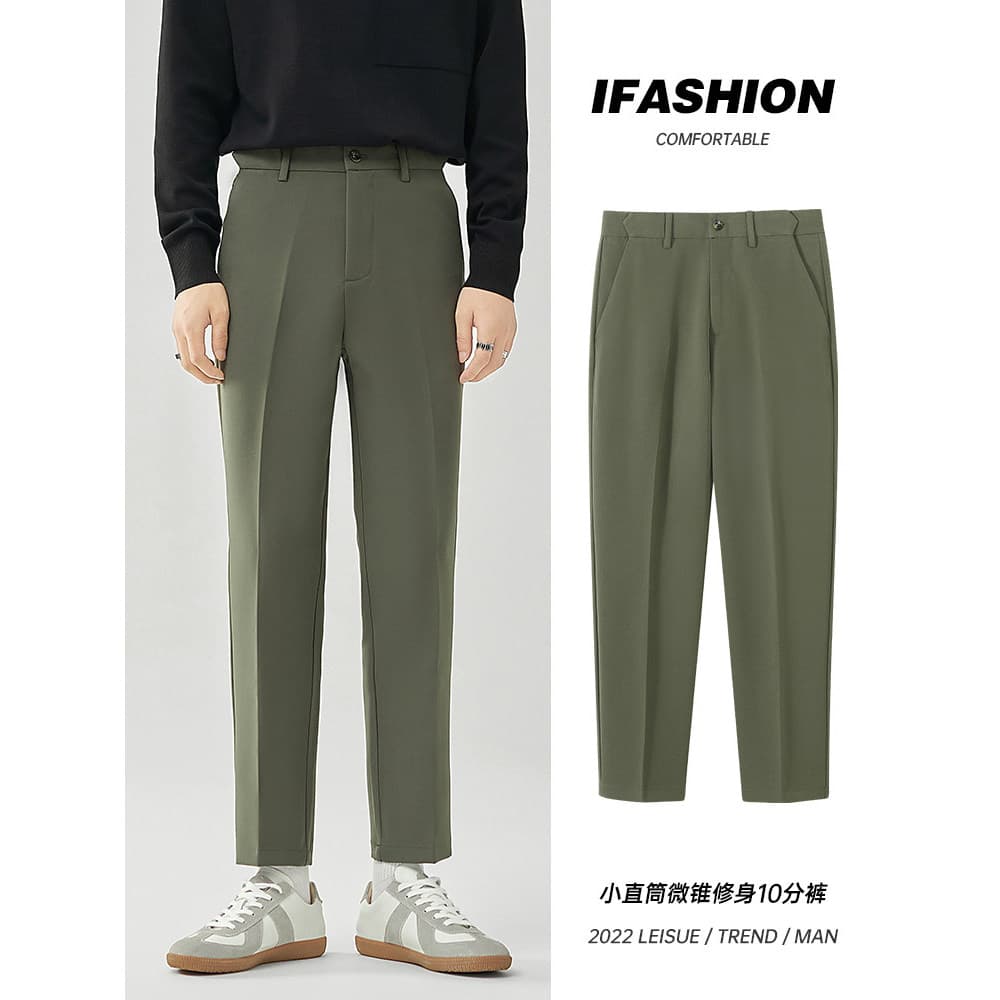 Calças masculinas coreano café verde calças Drape sentir luz estilo maduro calças casuais versão coreana na moda negócio