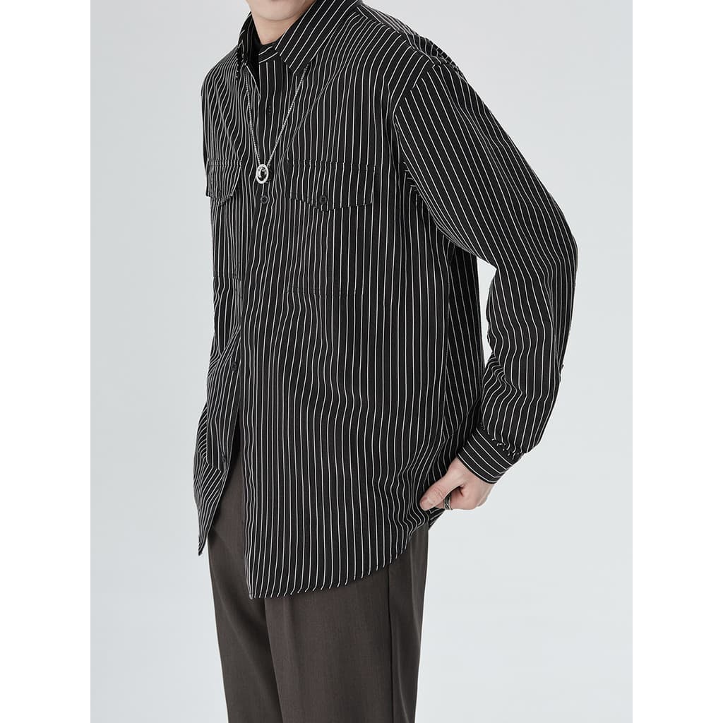 Estilo japonês listrado texturizado Seersucker camisa masculina 2024 primavera novo estilo de manga comprida topo versão