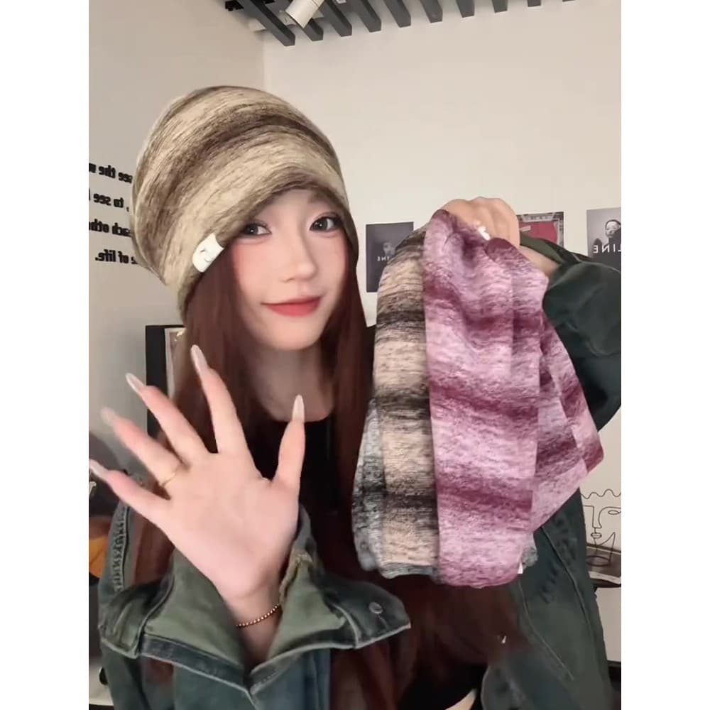 Padrão de guaxinim Wasteland estilo pilha chapéu feminino 2024 novo estilo outono inverno Retro Baotou chapéu coreano mo