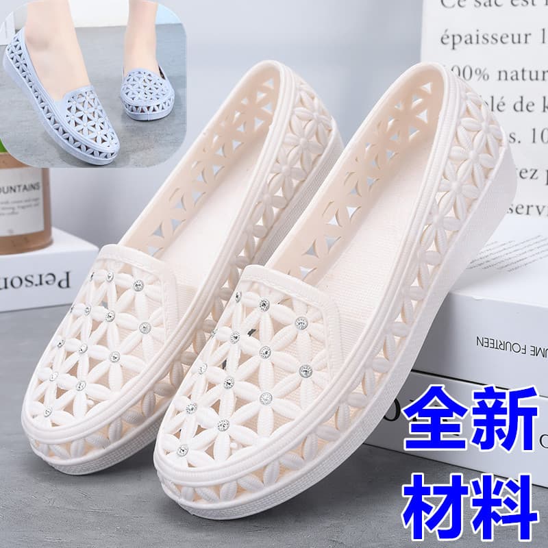 Moda strass Toe-coberto sandálias de plástico mães idosas de meia-idade enfermeira branca de sola macia