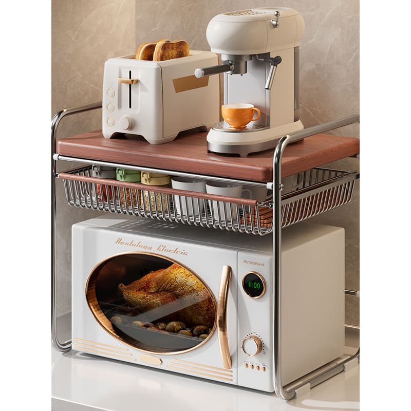 Rack de forno de microondas Medieval bancada de cozinha Pull-out suporte de panela de arroz em camadas rack de tempero m