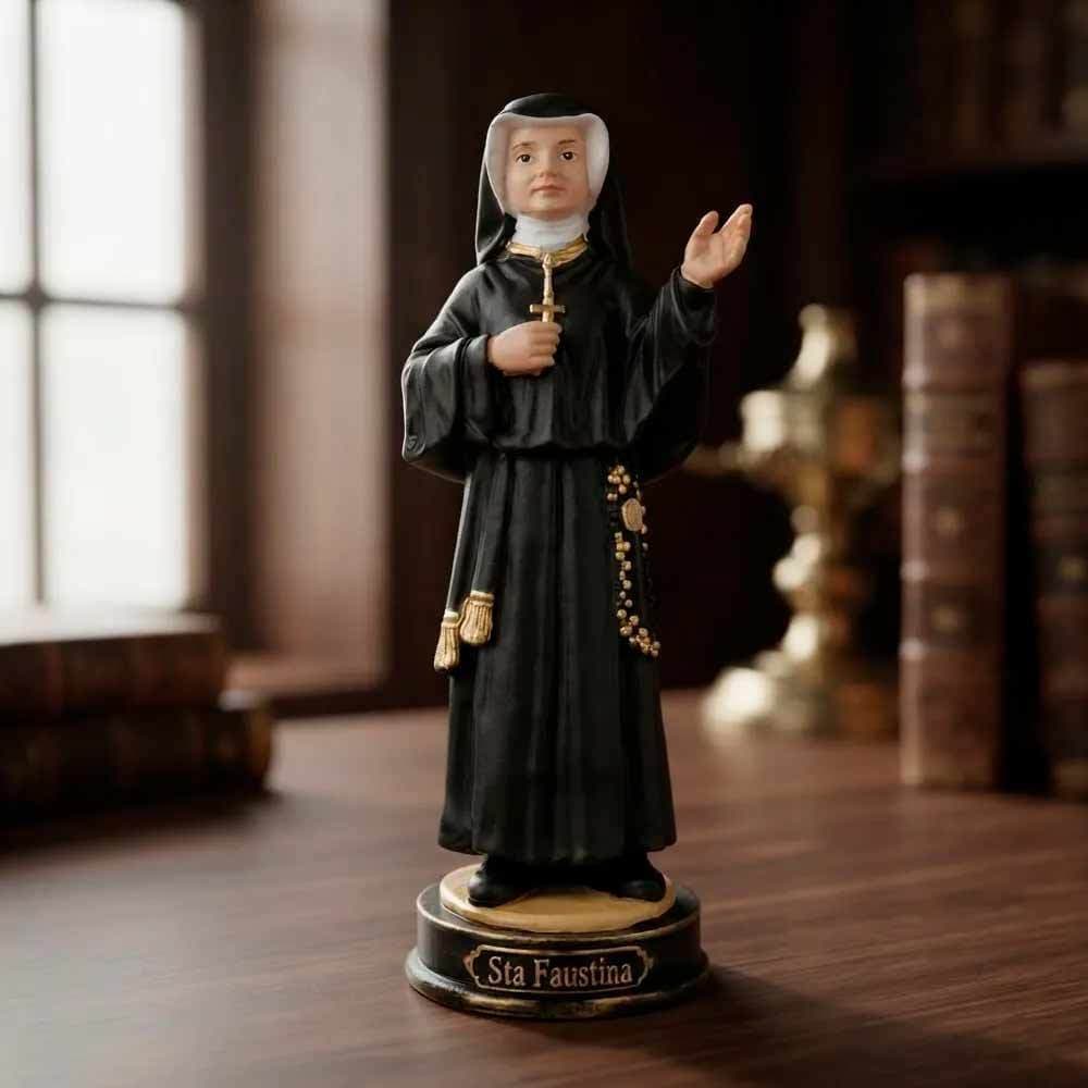 Imagem de Santa Faustina de Resina - 15 cm Decoração Estatua Católica Arte Sacra
