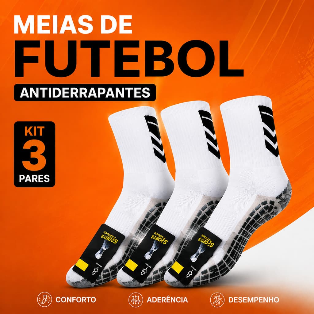 Meia de Futebol Antiderrapante com Silicone Esportiva Cano Longo Respirável para Treino e Jogo