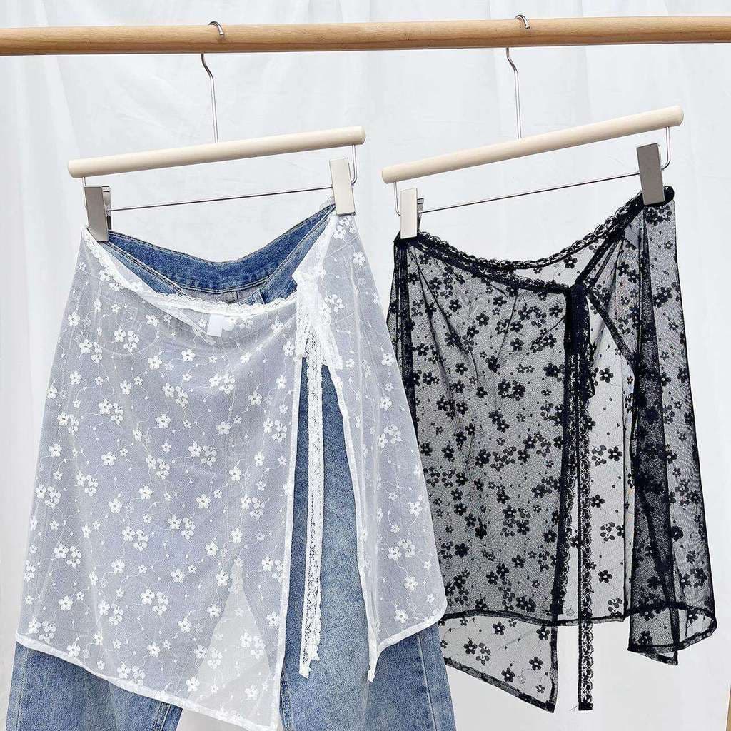 Saia de renda em camadas branca meia saia feminina capa saia avental gaze saia capa Hip bunda cortina saia curta estilo