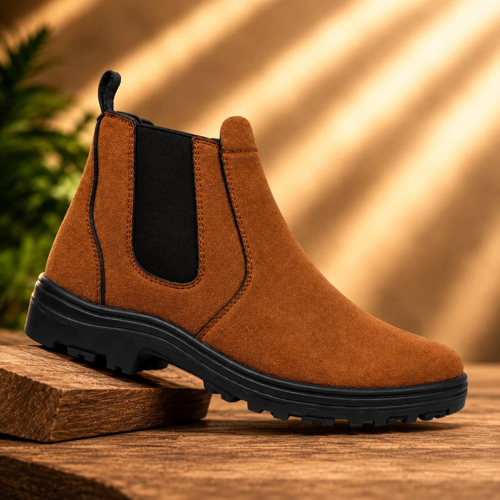 Botina Chelsea Areia Casual Masculina Couro Legítimo Costurada Alta Qualidade