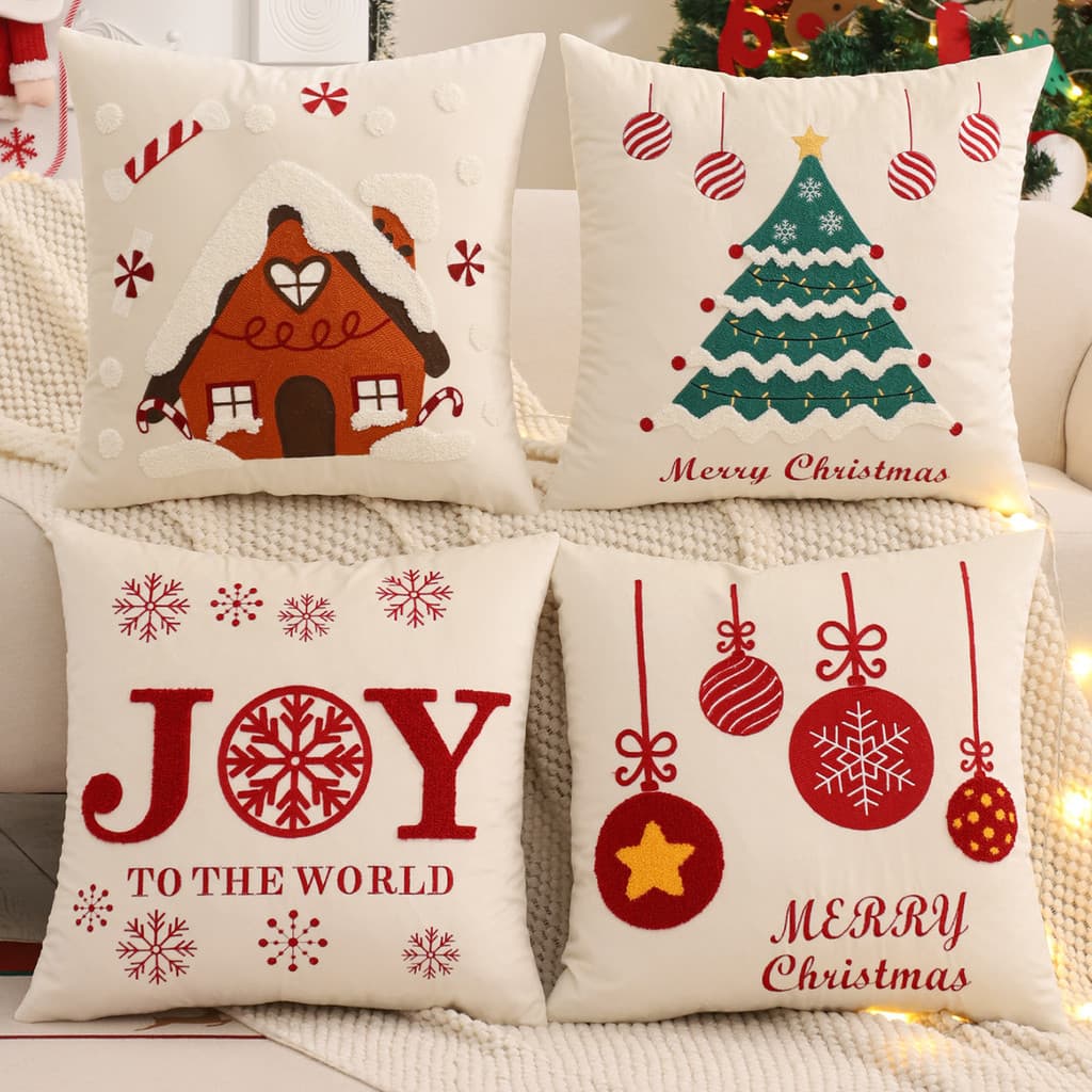 Decoração de natal fronha flanela bordado não desbotado lavável à mão tridimensional fronha atmosfera decoração de escri
