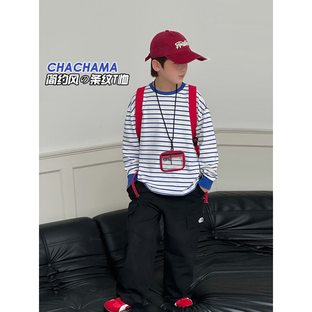Chá mãe roupas infantis primavera outono novo estilo crianças estilo simples camiseta de manga comprida meninos azul bra