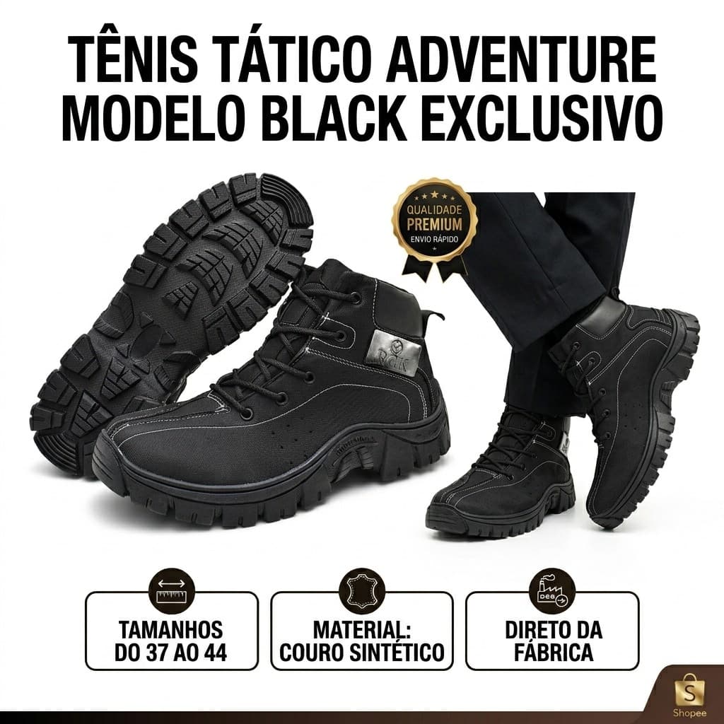 Bota Coturno Masculino Tratorado RGK Premium Preto Militar Super Conforto Trabalho Motoqueiro Tático Resistente Oferta T