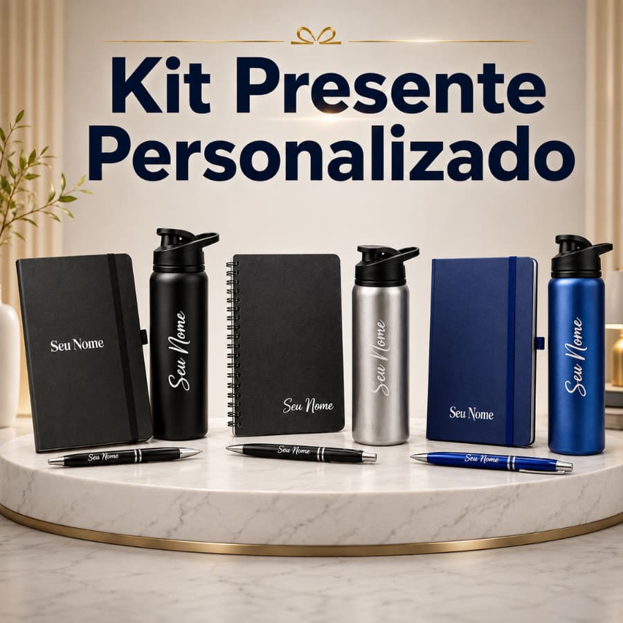 Kit Garrafa Caderno Caneta Personalizado Com Nome Logo Ideal Para Presente Qualidade Premium