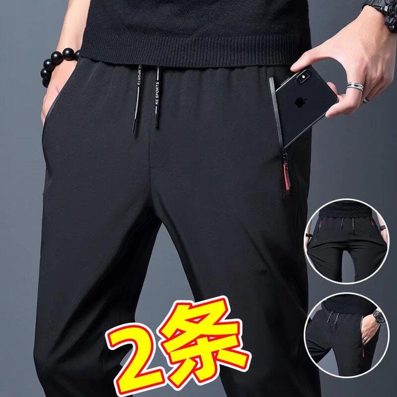 Moda respirável novo estilo calças masculinas de seda gelo alta elástica solta em linha reta calças casuais versão corea