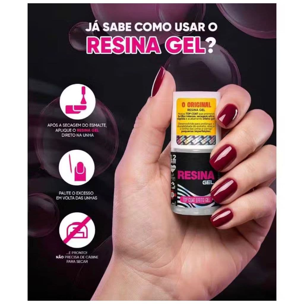 Top Coat Resina Gel Extra Brilho Top Beauty