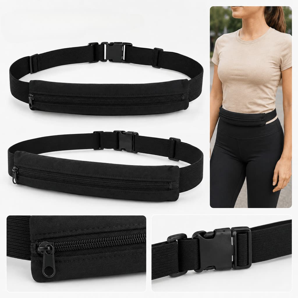 Pochete Slim Esportiva Ajustável Corrida Academia Ciclismo Porta Celular Dinheiro com Zíper Resistente a Suor Unissex