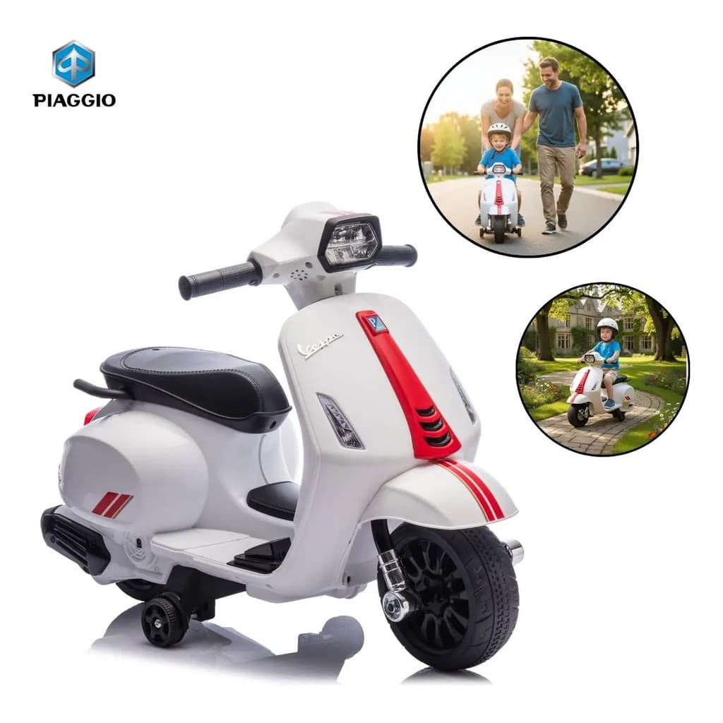 Mini Moto Vespa Infantil 6V Branca Importway com Som e Luz