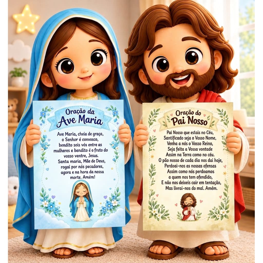 Placa ORAÇÃO INFANTIL Quadro Decorativo Personalizado (Jesus Heróis e Princesas Evangelização, Ave Maria, Pai Nosso)