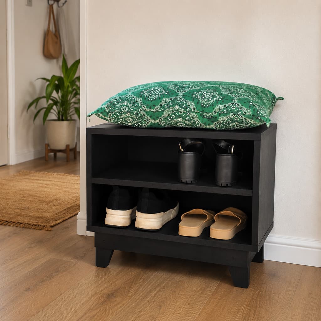 Banco Sapateira Black Almofada Verde 40x40 4 Pares Hall