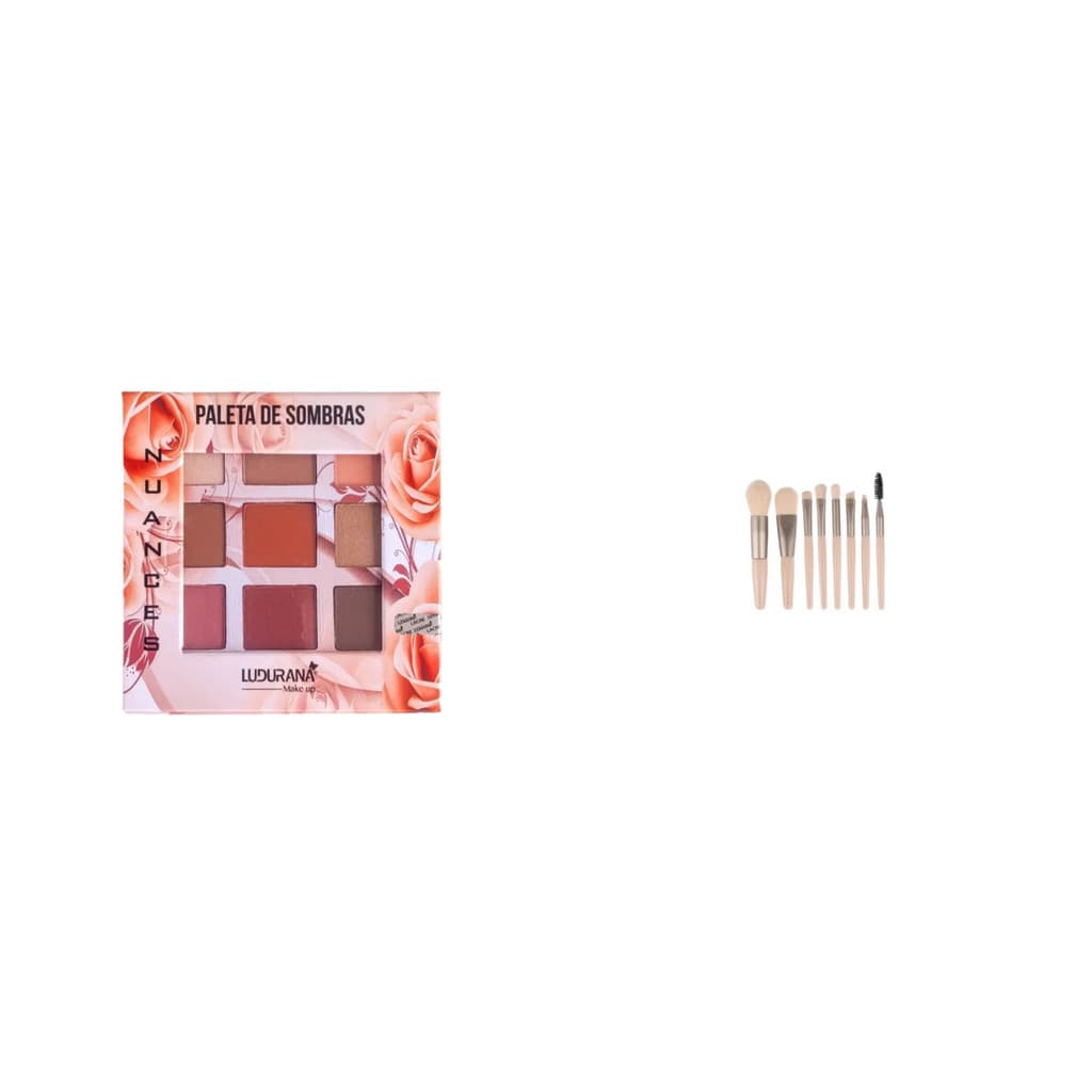 Kit 1 Paleta Sombra Nuances + C/8 Pinceis Maquiagem