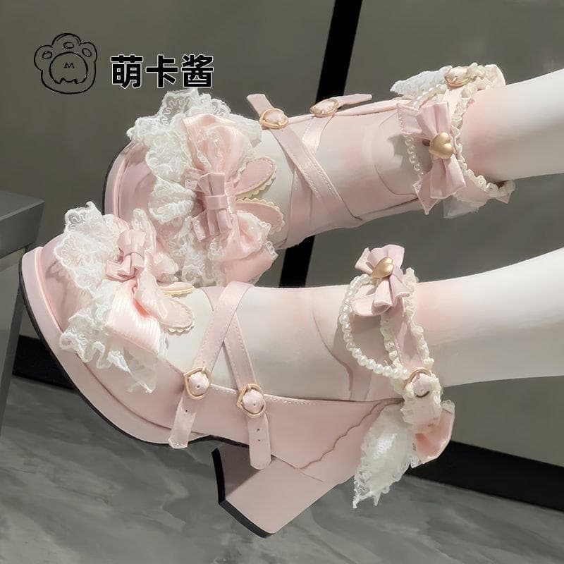 Molho Ka fofo lolita Original Showa Rabbit Sakura salto médio jk Mary Jane salto grosso salto alto