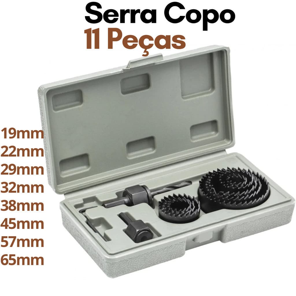 Jogo Serra Copo para Madeira Gesso Plástico com 11 pçs Kit Serra Copo Profissional