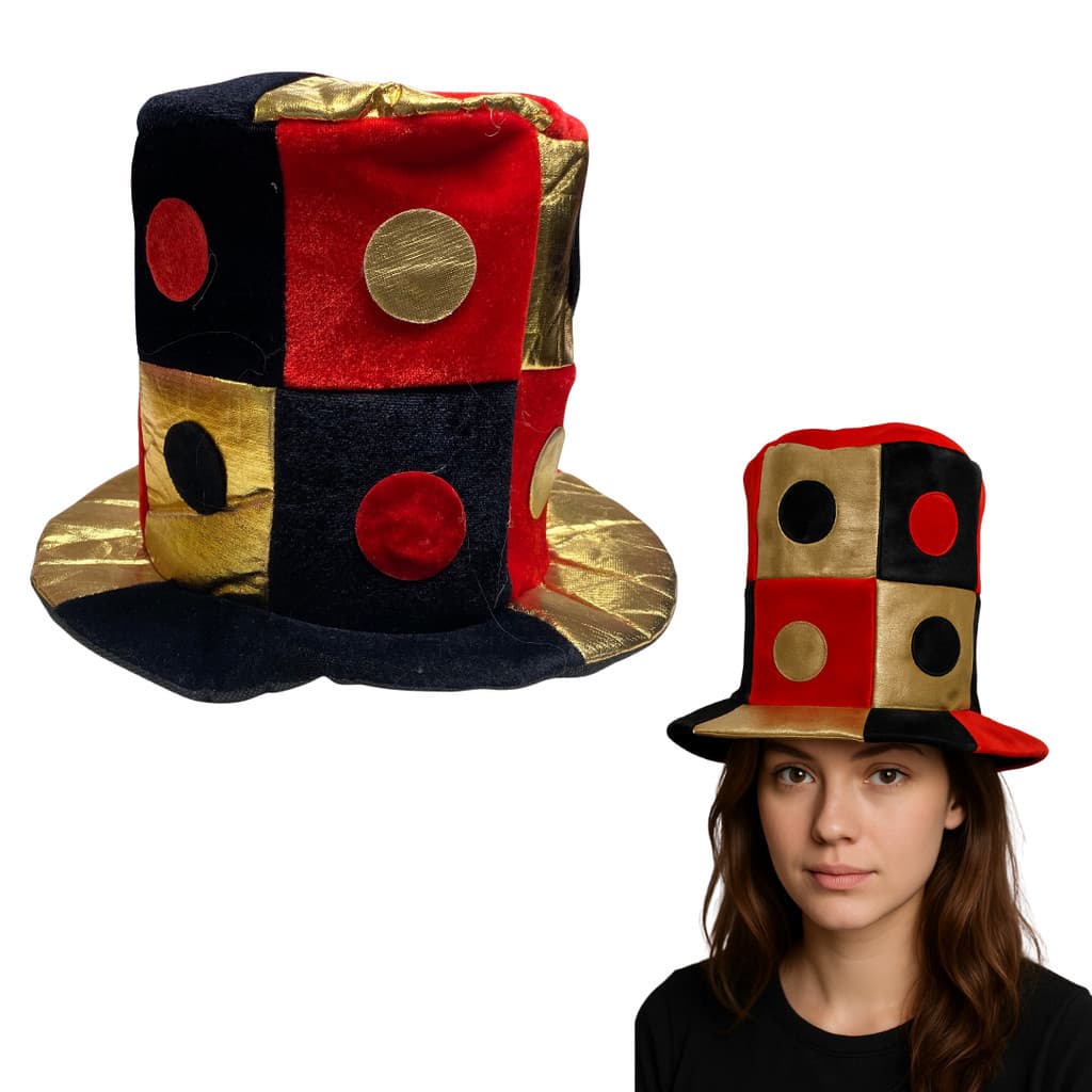 Chapéu Cartola de Palhaço Quadriculada Xadrez para Festa Temática ou Fantasia de Palhaço e Bobo da Corte