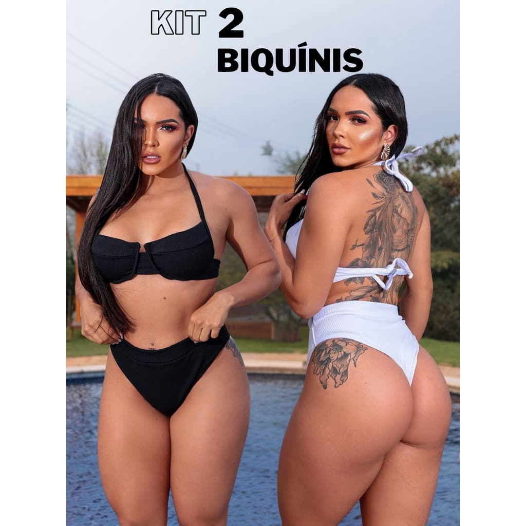 Kit 2 Biquínis Hot Pant Retro Meia Taça Bojo Cintura Alta