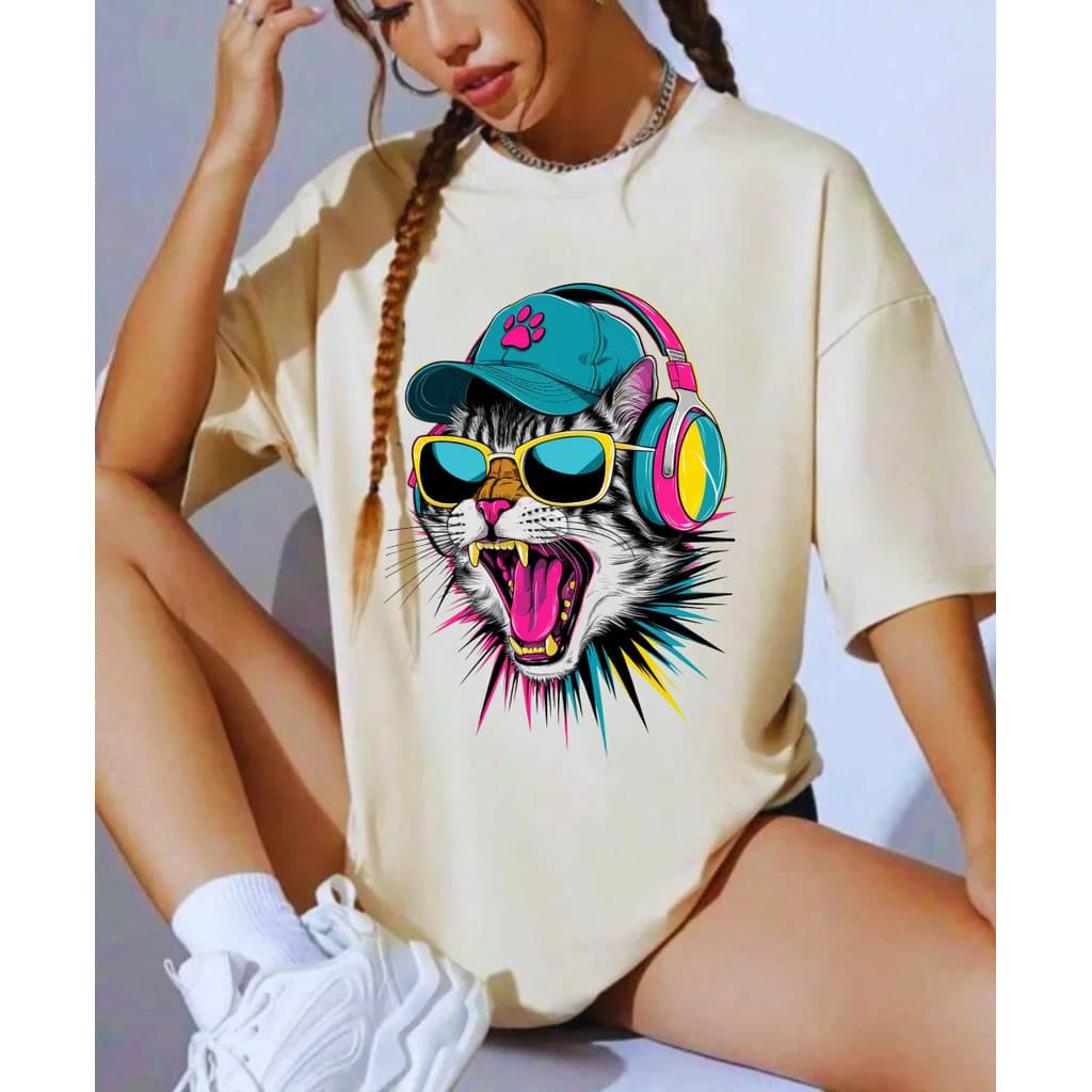 Camiseta T-shirt Gato Bone Linda Feminina 100% Algodão Confortável Camisa Premium