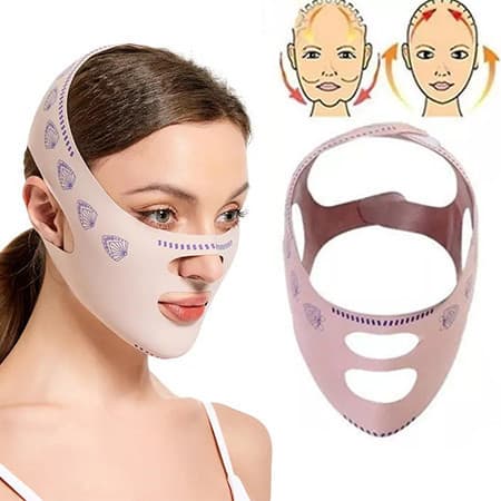 Cinta Facial Anti Queixo Duplo e Rugas | Levanta Bochechas | Faixa Modeladora Antiflacidez | Uso Dia e Noite