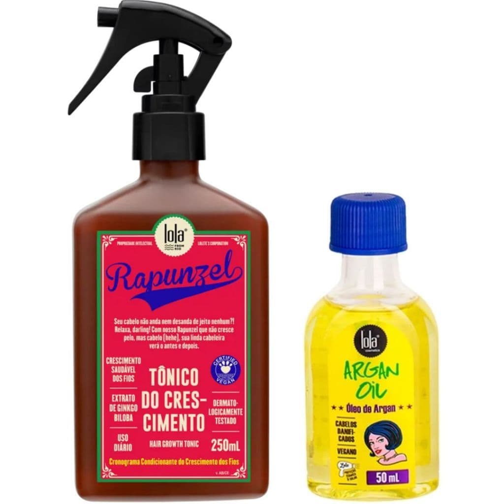 Kit Crescimento e Brilho – Tônico Rapunzel 250ml + Óleo de Argan Oil 50ml Lola Cosmetics