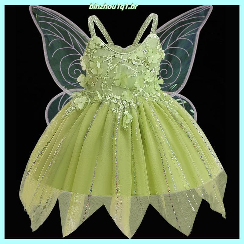 VestidoDe Fada De Flores Para Meninas Princesa Com Asas Fantasia De Halloween Cosplay Elfos Festa Tinkerbell Tinker Bell