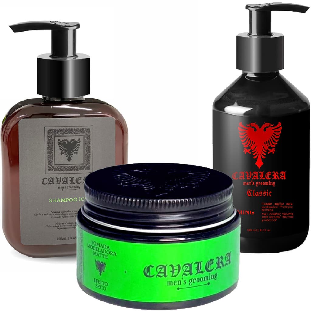 Kit Cavalera Shampoo Ice + Pomada Matte E Grooming Modelador