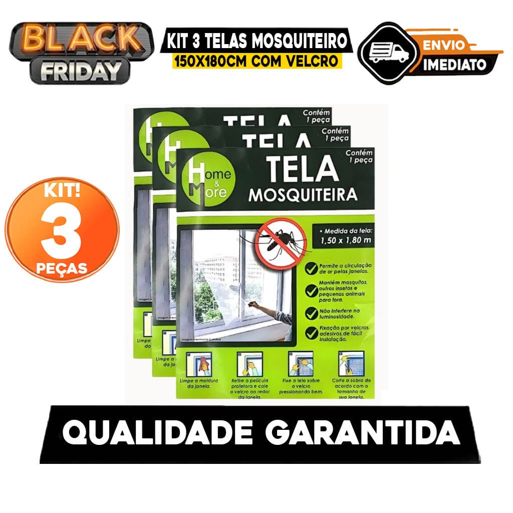 Kit Telas Mosquiteiro 150x180cm com Velcro Adesivo Anti Inseto para Janelas
