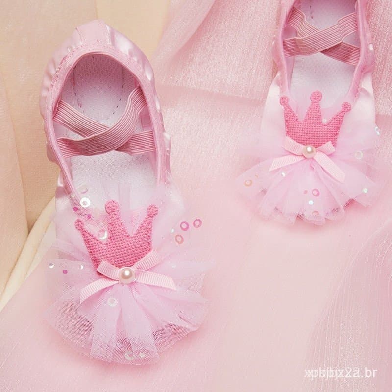 Sapatos de Dança para Meninas Crown Ballet Chinelos de Dança Infantis Profissionais Sola Macia Sapatos de Yoga Femininos