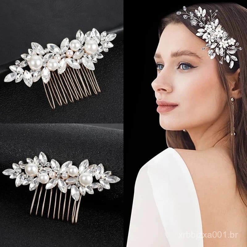 Acessórios de Cabelo para Madrinhas de Casamento com Cristais Brilhantes e Pérolas de Imitação, Acessórios de Cabelo par
