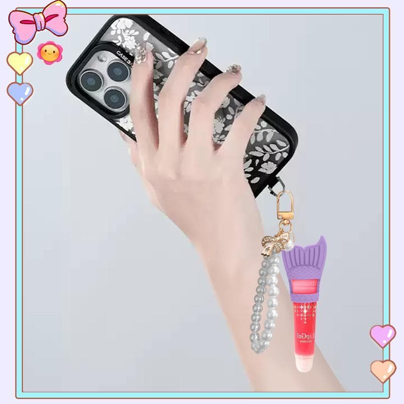 [beautifulhome] Criativo Silicone Lip Balm Holder Pearl Nelace Chaveiro Portátil Gloss Cap Flexível Colorido Lipgloss Sl