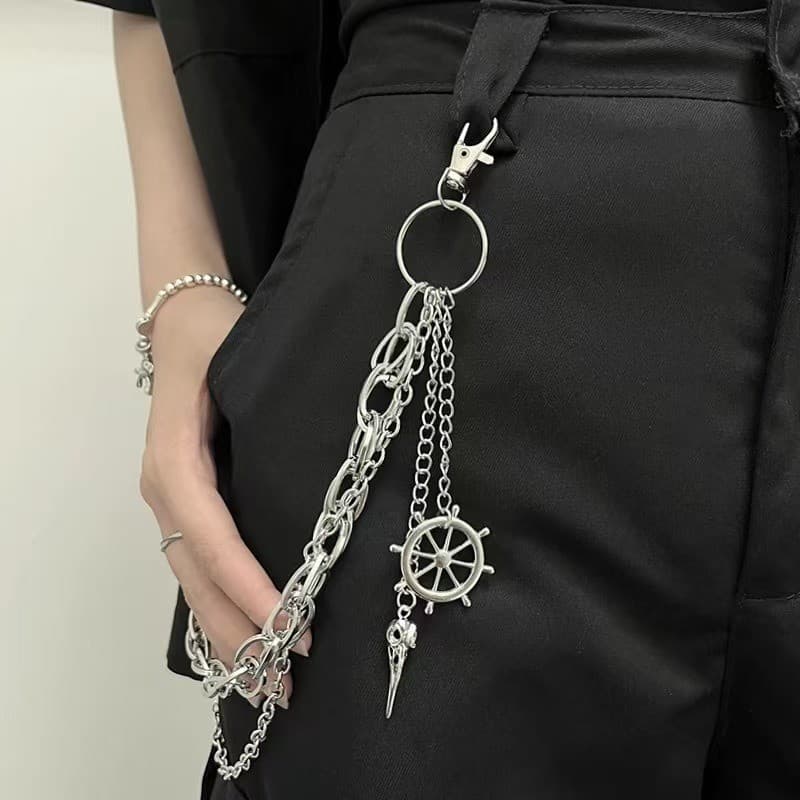 Estilo punk calças corrente acessórios feminino y2k punk Millennium Medieval Retro americano corrente de Metal com calça