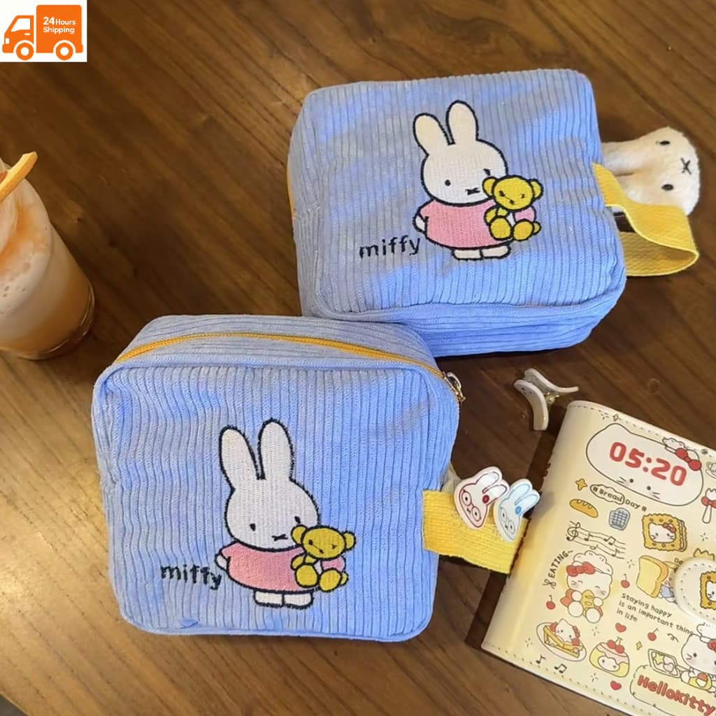 Bolsa de câmera bordada com o Miffy azul fofo, mini bolsa portátil