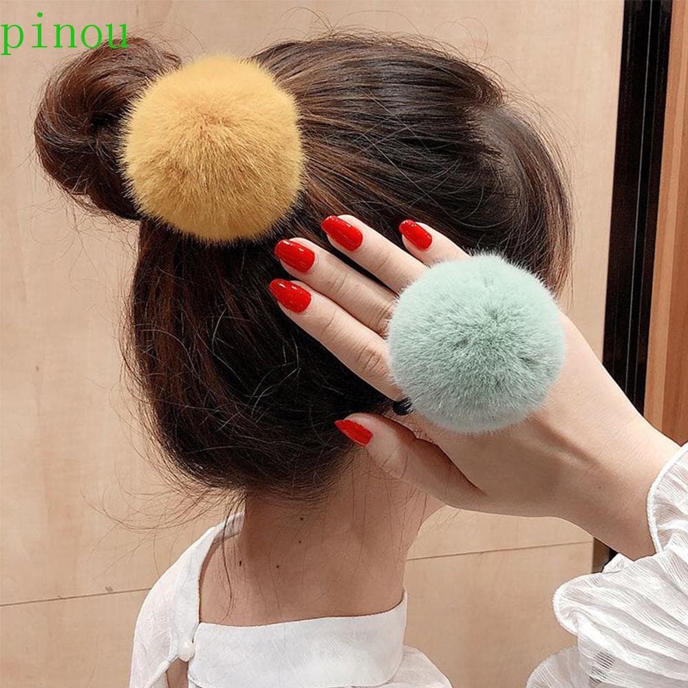 PINOU Rabo De Cavalo Titular Hairband Meninas Laços De Cabelo Pompom Outono Imitação Pele De Coelho Acessórios Para O