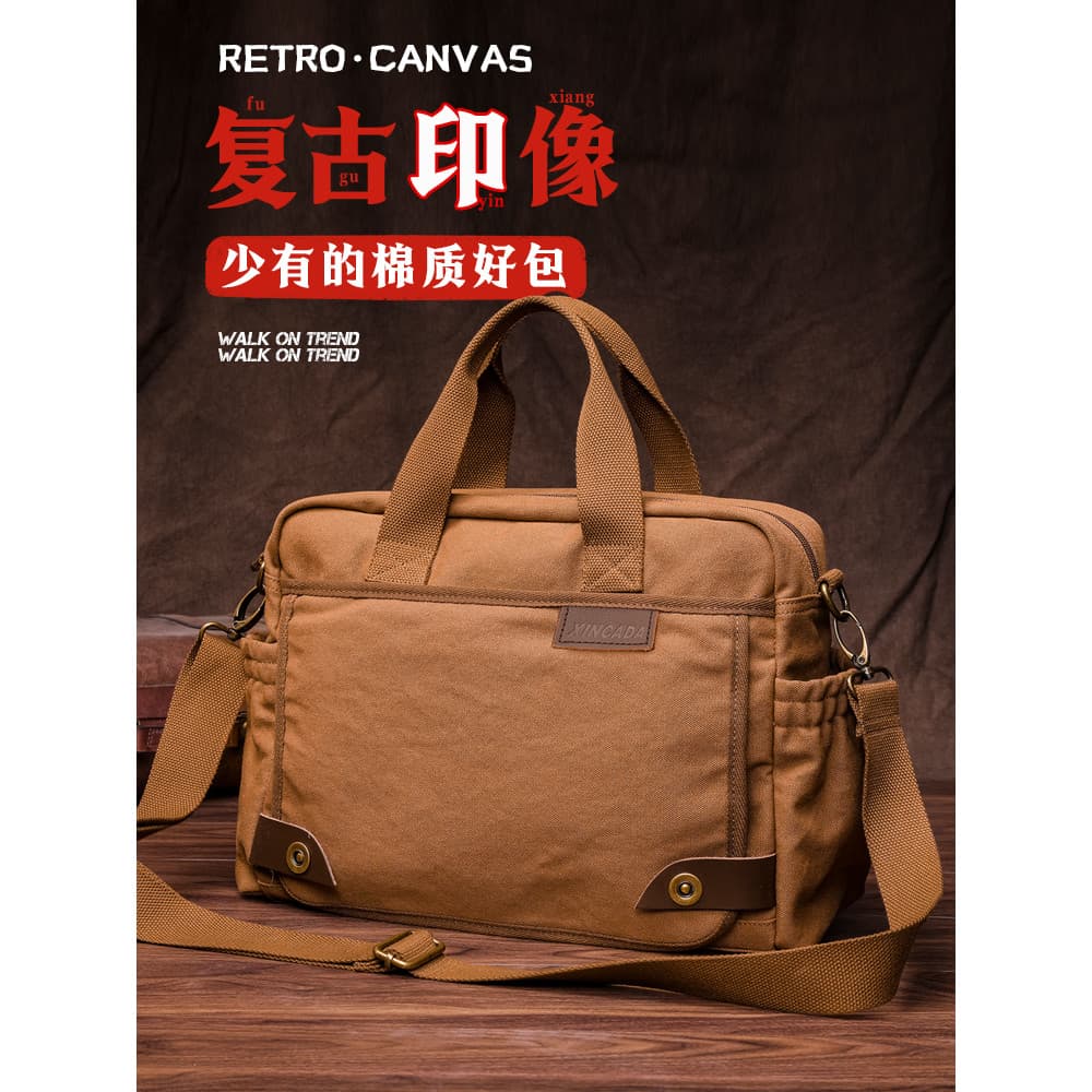 Bolsa de lona retrô masculina, bolsa de ombro portátil multifuncional para negócios, bolsa mensageiro para computador, m