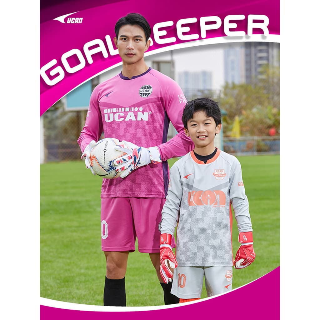 Ucan ucan ucan uniforme de goleiro terno masculino adulto crianças respirável cotoveleiras de manga comprida goleiro Uni