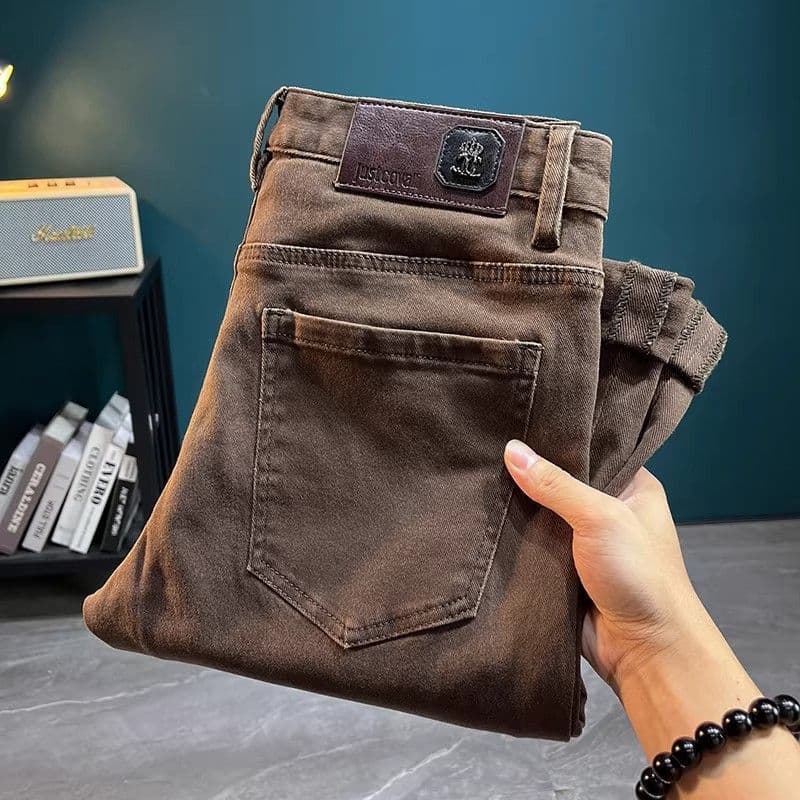 Hong Kong Slim-fit Jeans Masculino 2025 High-End Casual Novo Estilo Moda Versão Coreana Mais Magro Look All-Match
