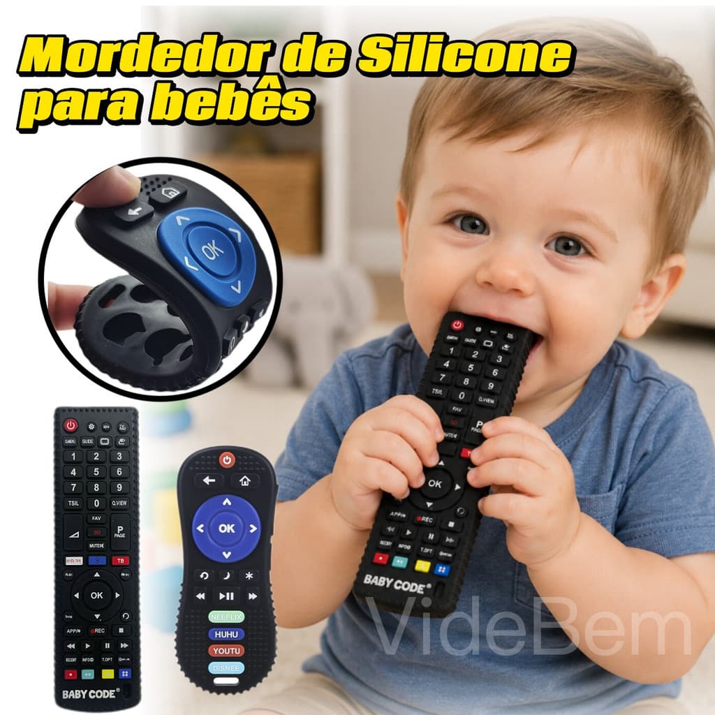 Mordedor de Silicone Controle Remoto para Bebês - Alívio Dentes Anti Stress Brinquedo Sensorial
