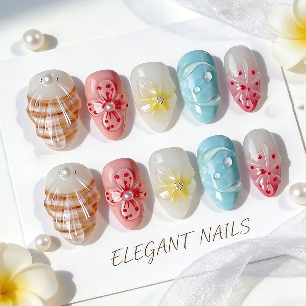 30 peças Cross-Border novo estilo amêndoa Wearable unhas 3d flor estrela do mar pérola artesanal ponto diamante Manicure