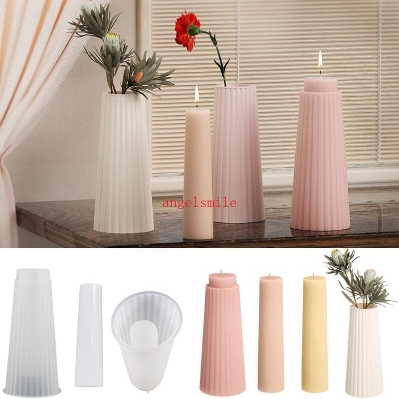 2 Peças Vaso Listrado Antiaderente Molde Silicone Suporte Caneta Resina Epóxi Mesa Para Ornamento