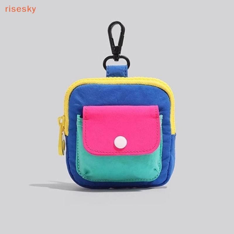 [risesky] Bolsa De Moedas Portátil Durável Com Zíper , Cor Contrastante , Fone De Ouvido , Carteira Multifuncional , Uso