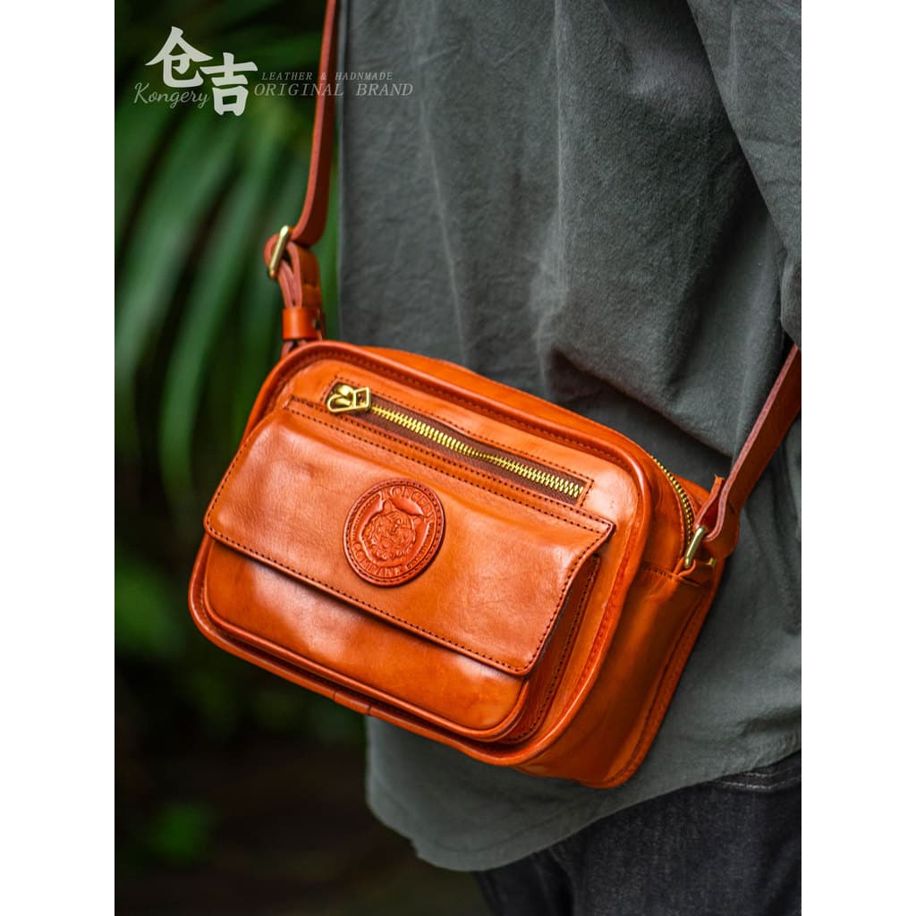 [Shadow Hunting Gilt] Bolsa para câmera!Cangyo Bolsa mensageiro de couro de primeira camada feita à mão Bolsa de ombro B