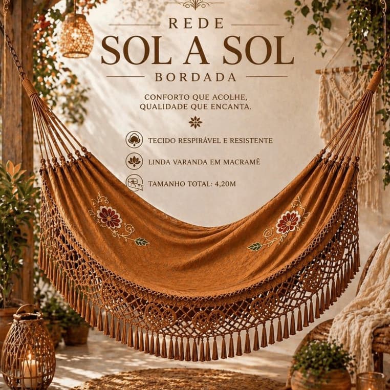 Rede De Dormir Sol a Sol Brim Gigante Bordada Resistente Tecido Grosso Antialérgica