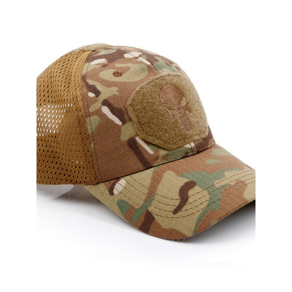Boné de beisebol camuflado de caveira, ventilador militar tático, chapéu esportivo ao ar livre, boné de Velcro, guarda-s