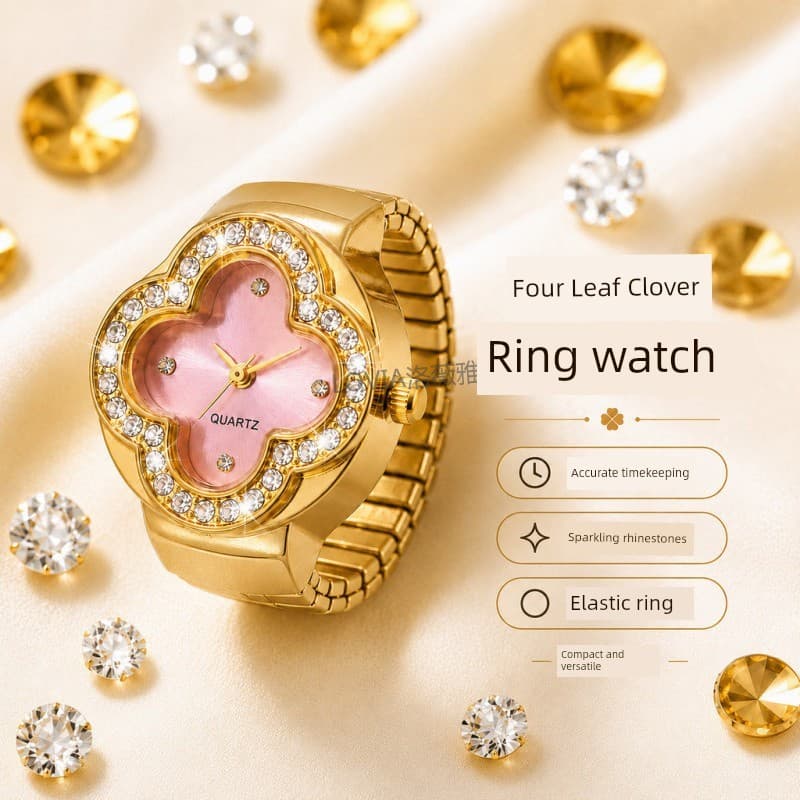 relogio feminino pequeno delicado relogio feminino luxo Lucky quatro folhas trevo anel relógio feminino luz luxo ins ane