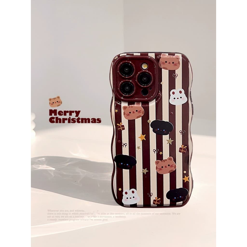 capa para iphone 13 capinha iphone 13 pro capa iphone 13 normal Gato listrado de desenho animado de Natal fofo adequado